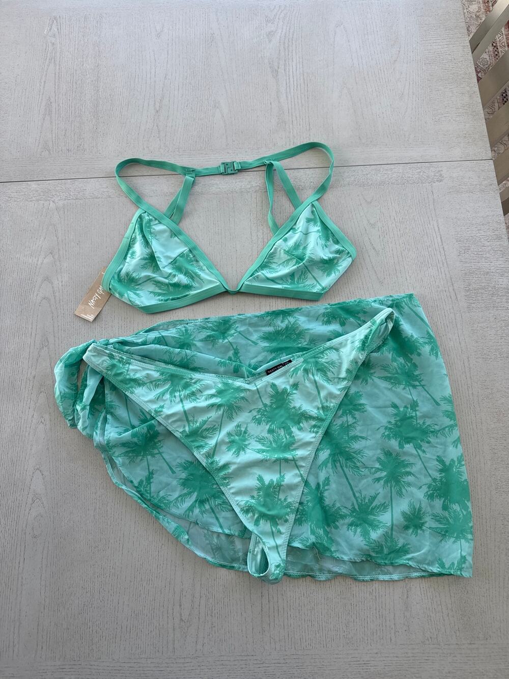 NWT Nasty Gal Cheeky Palm Tree Bikini Swim Suit Set Tropical Vacation Vibes